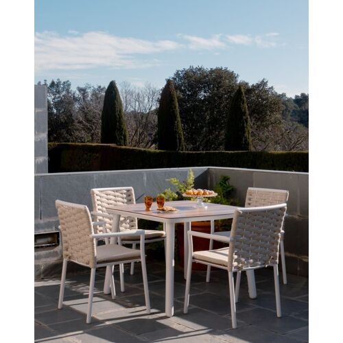 Salon De Jardin 4 Places Blanc Et Effet Bois