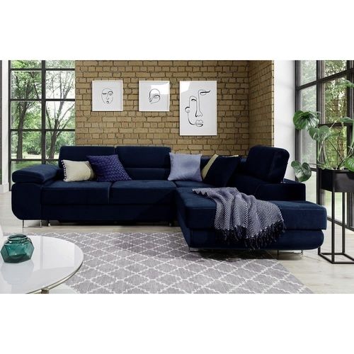 Canapé D'angle Droit Convertible Velours Bleu Foncé 5 Places