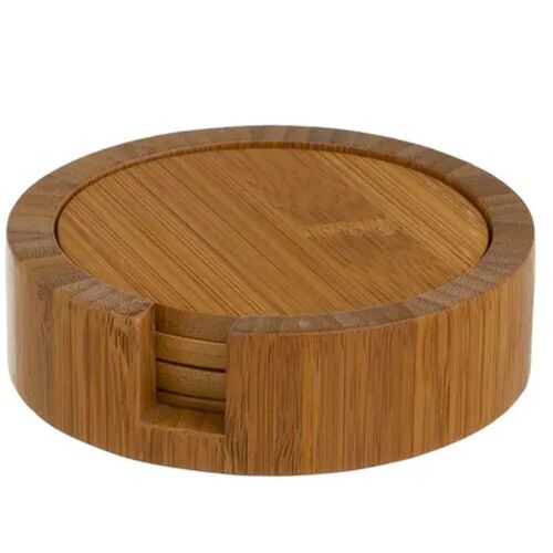Set De 4 Dessous De Verres Ronds En Bambou 11x11x3cm