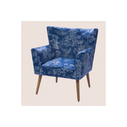 Fauteuil À Accoudoirs En Tissu Peau De Pêche Bleu À Motifs