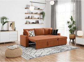 Canapé d'angle convertible coffre marron en velours côtelé terracotta