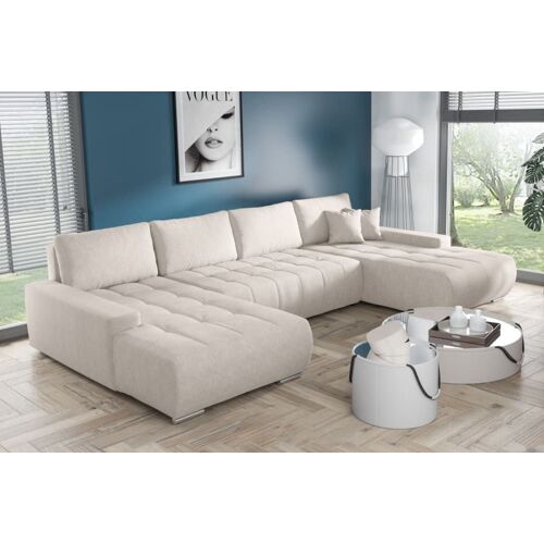 Canapé d'angle panoramique convertible en tissu beige