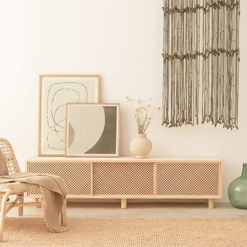 Meuble TV avec 3 portes en bois massif naturel - 180 cm Verni