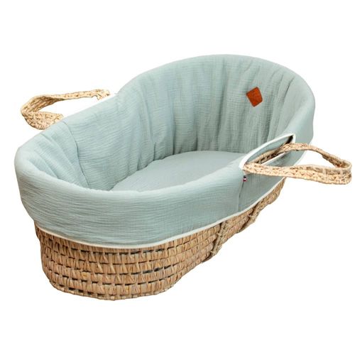 Habillage De Couffin Bébé En Gaze De Coton Vert De Gris Tu