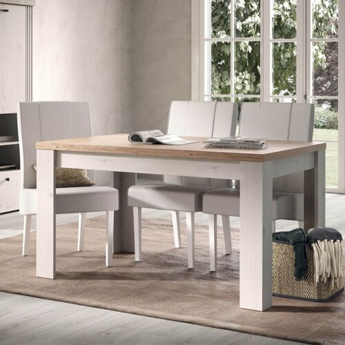 Table repas extensible aspect chêne blanchi et chêne clair