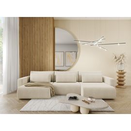 Canapé D'angle Panoramique En Tissu Hydrophobe Antitâche Beige