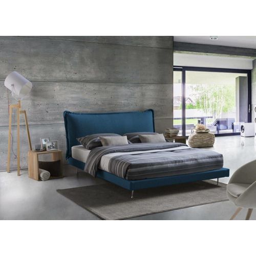 Lit Double En Tissu Bleu 160x190 Cm