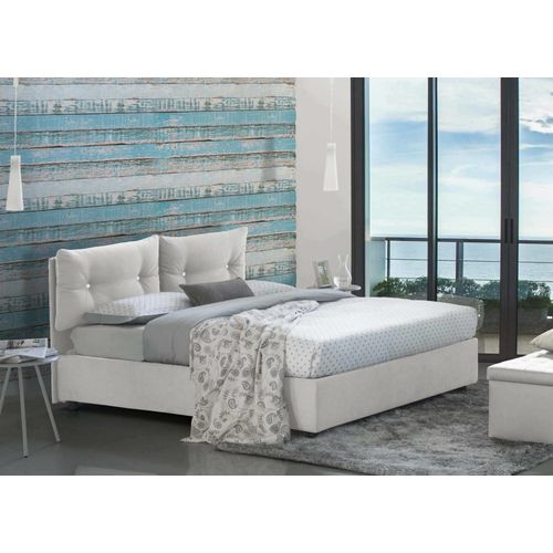 Lit Double En Tissu Blanc 160x190 Cm