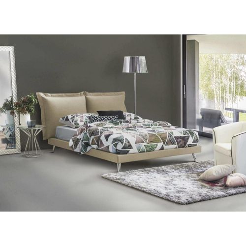 Lit Double En Tissu Beige 160x190 Cm