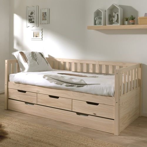 Lit Gigogne 90x200cm À Tiroirs En Pin Naturel