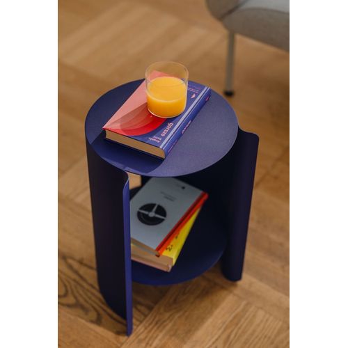 Table D'appoint Avec Étagère En Acier Peint Par Poudrage, Bleu