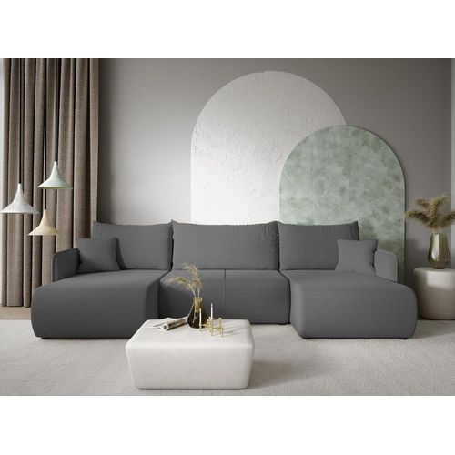 Canapé Panoramique 6 Places En Tissu Gris