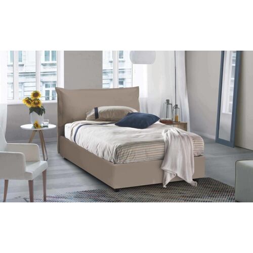 Lit demi-carré en simili cuir tourterelle 120x190 cm