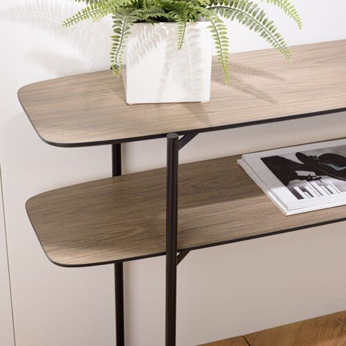 Console double plateau 120x33cm pieds métal noir