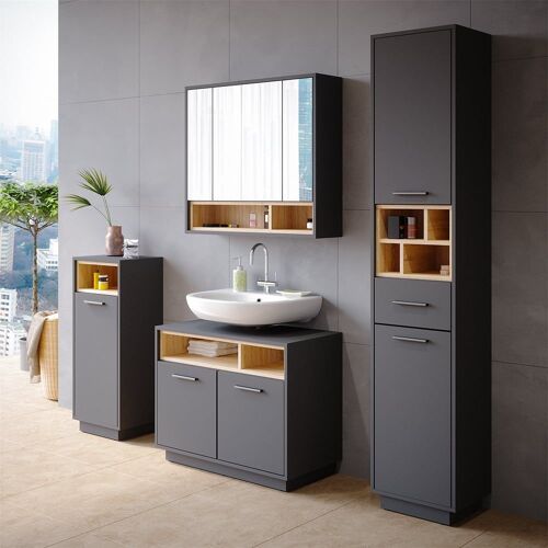 Meuble de rangement de salle de bain, Anthracite 30 x 93cm