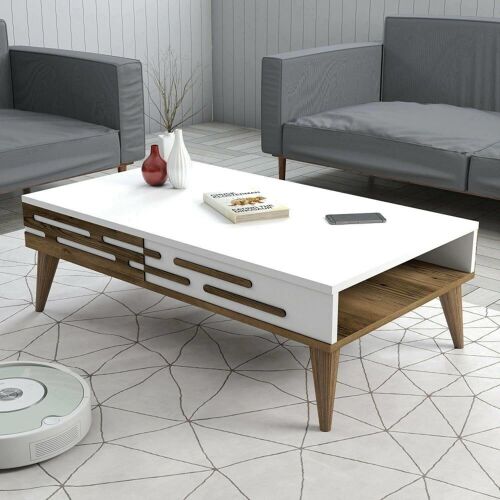 Table basse effet bois beige, blanc 105x35 cm