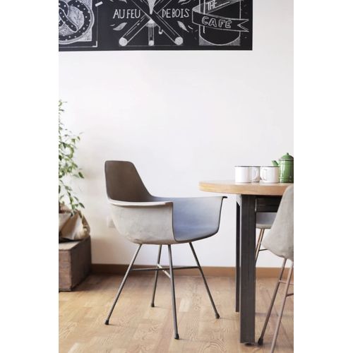 Fauteuil Haut Design Industriel En Béton Gris Et Acier Noir - 85x64cm