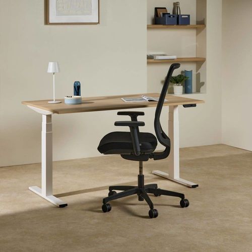 Bureau Électrique Plateau Bois Clair Et Pieds Blanc 140 X 80 Cm