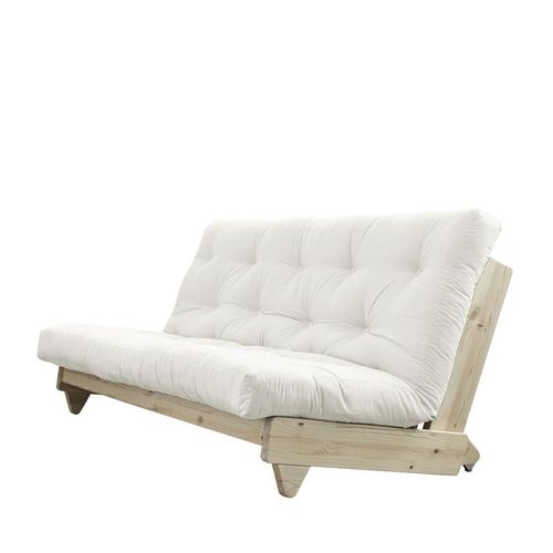 Canapé Convertible En Bois Naturel Et Tissu Ecru 2 Places