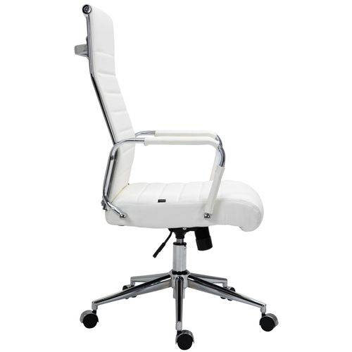 Chaise De Bureau Réglable Pivotant En Cuir Et Croûte De Cuir Blanc