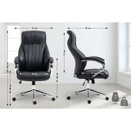 Chaise De Bureau Réglable Pivotant En Véritable Cuir Noir
