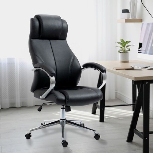 Chaise De Bureau Réglable Pivotant En Cuir Et Croûte De Cuir Noir
