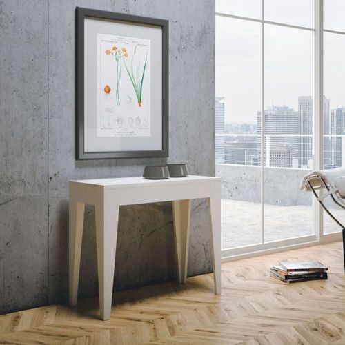 Console Extensible 90x42/302 Cm Effet Bois Frêne Blanc