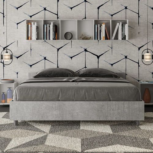 Lit Avec Sommier 160x190 Effet Bois Gris Béton