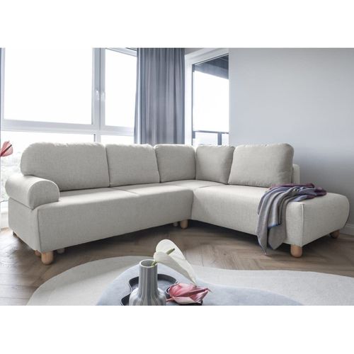 Canapé D'angle Droit Convertible 5 Places En Tissu Beige