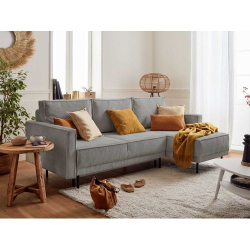 Canapé D'angle Réversible Convertible 4 Places En Velours Côtelé Gris