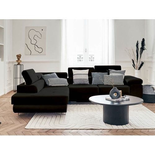 Canapé D'angle Gauche Convertible 5 Places En Velours Noir