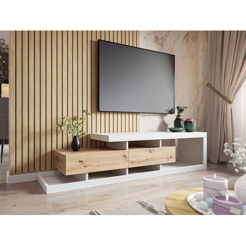 Meuble TV style scandinave 198 cm bois / blanc