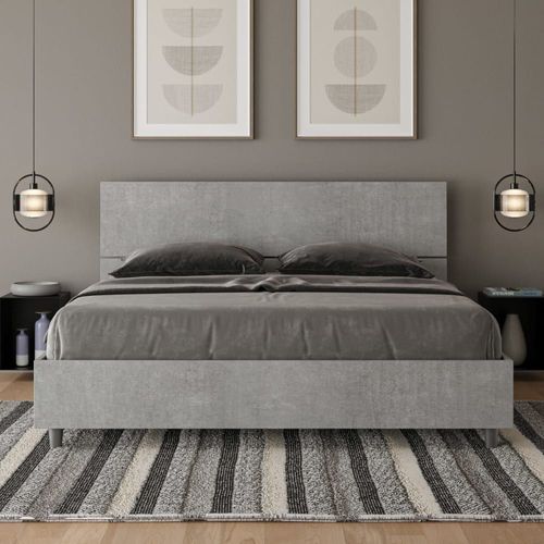 Lit Coffre 160x190 Tête De Lit Droite Effet Bois Gris Béton