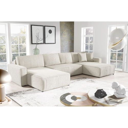 Canapé Panoramique 5 Places Convertible Coffre Stratifiés Blanc