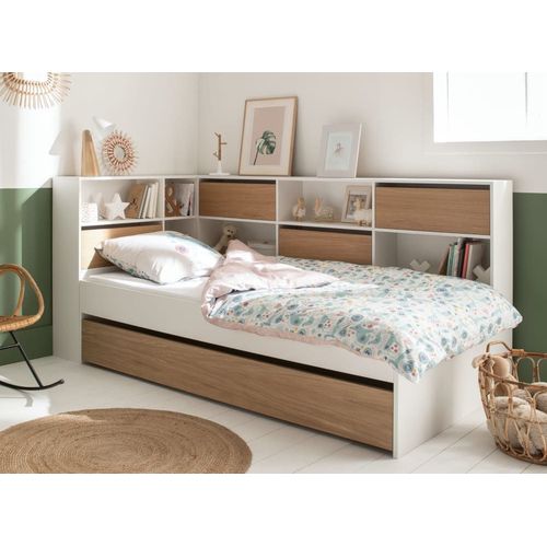 Lit Gigogne Avec Rangement 90x190 Blanc Et Bois