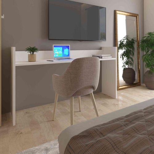 Bureau À Roulettes Effet Bois, Coloris Blanc