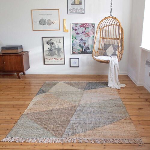Tapis Tissé Main Jute Et Coton Brun Beige Gris 130x190