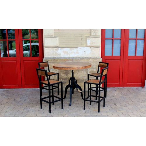 Chaise Haute En Acier Et Bois De Manguier