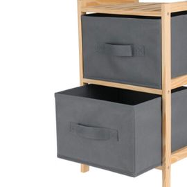 Table De Chevet En Bois Avec 2 Tiroirs Gris En Toile 27.5x25.5x46cm