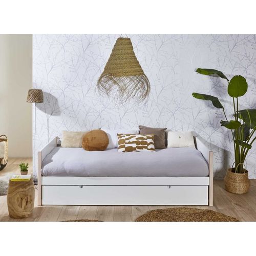 Lit Gigogne Banquette 90 X 190 Blanc Et Pin