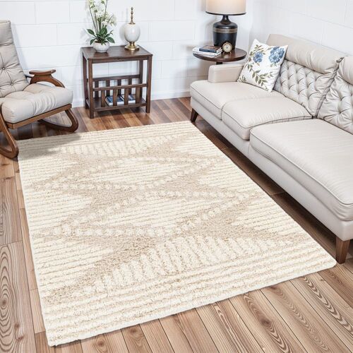 Tapis Shaggy Bohème Blanc/Beige 160x220
