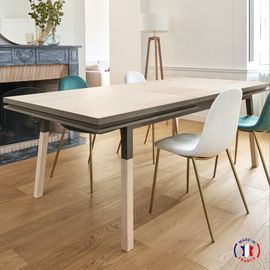 Table Repas Rectangulaire 140x90 Cm 1 Rallonge, 100% Frêne Massif