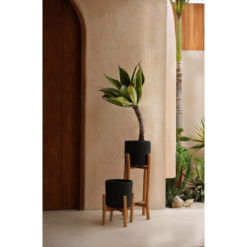 Jardinière En Terre Cuite Et Bois Noir Naturel