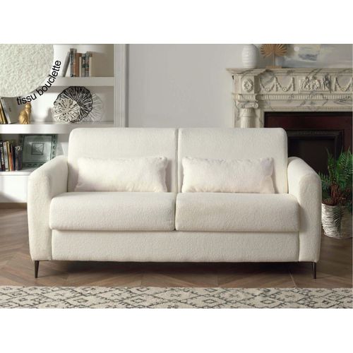 Canapé Droit Convertible 3 Places En Tissu Bouclette Beige