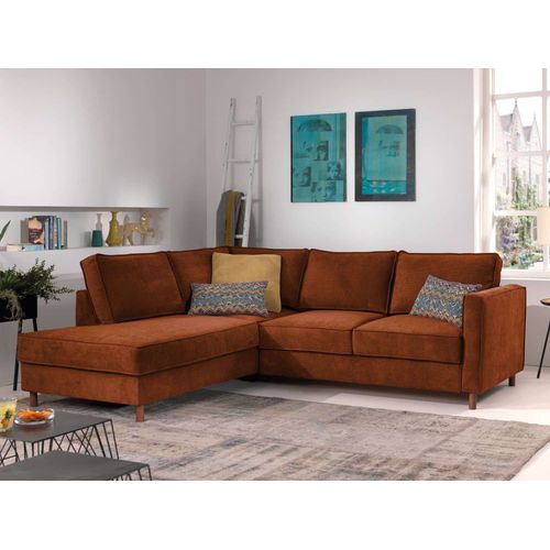 Canapé D'angle Gauche Convertible 5 Places En Velours Côtelé Rouille