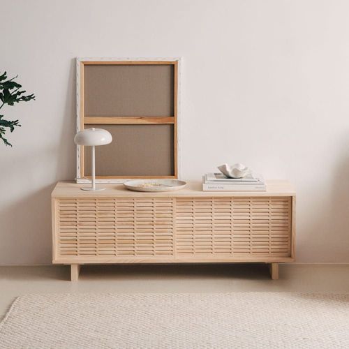 Meuble Tv En Bois De Pin Massif Naturel 120 Cm Verni