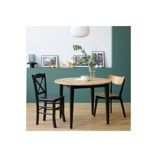 Table Ronde Bois D115 Cm Avec 1 Allonge Et Pieds Fuseau Noir