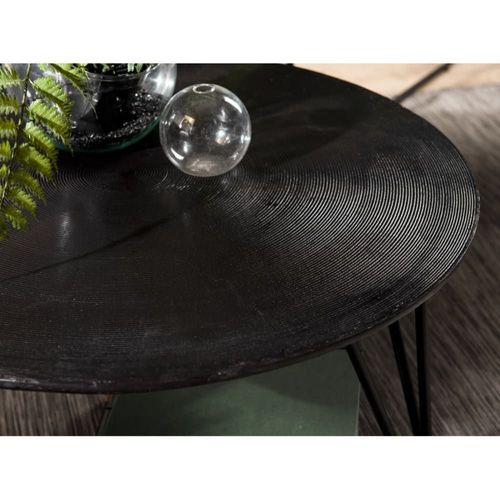 Table Basse Ronde Aluminium Noir Pieds Épingles Métal Noir D75