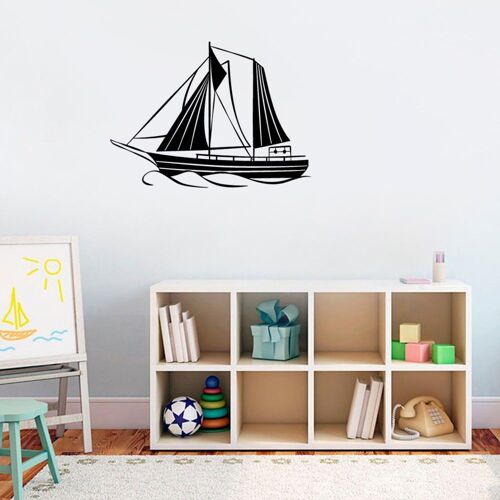 Déco murale bateau à voile en métal noir 55x40 cm