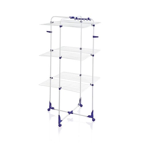 Leifheit Séchoir à Colonne 340, Étendoir, Sèche-Linge, Blanc/Bleu, 81455